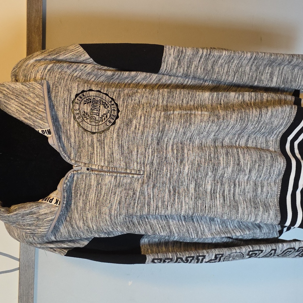 PINK Victoria's Secret Gray and Black Zip-Up Hoodie